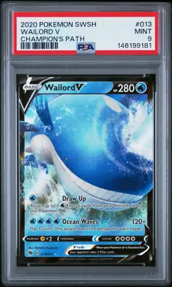 2020 POKEMON SWORD & SHIELD CHAMP'S PATH #013 WAILORD V PSA 9 - Image 1