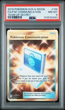 2019 POKEMON SUN & MOON TEAM UP SECRET #196 FULL ART/POKEMON COMMUNICATION PSA 8 - Image 1