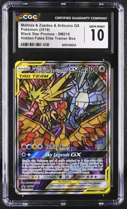 CGC 10 Gem Mint Moltres & Zapdos & Articuno Gx Sm210 Hidden Fates ETB Pokemon - Image 1