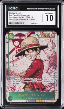 2025 ONE PIECE JPN CARRYING ON HIS WILL MONKEY D. LUFFY CGC 10 GEM MINT - Image 1