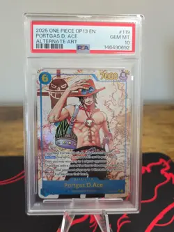 2025 ONE PIECE OP13 PORTGAS D ACE ALTERNATE ART # 119 PSA 10 - Image 1