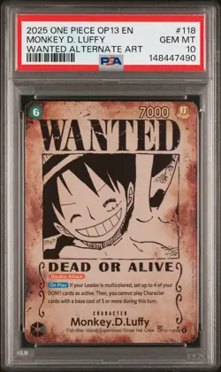 2025 ONE PIECE OP13-CARRYING ON HIS WILL ALT ART MONKEY D. LUFFY PSA 10 - Image 1