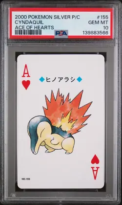 2000 POKEMON SILVER VERSION PLAYING CARDS ACE OF HEARTS #155 CYNDAQUIL PSA 10 - Image 1