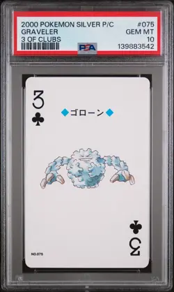 2000 POKEMON SILVER VERSION PLAYING CARDS 3 OF CLUBS #075 GRAVELER PSA 10 - Image 1