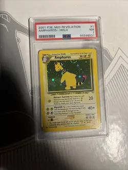 Pokemon Ampharos Neo Revelation Holo Card 1/64 Unlimited Rare PSA 7 Swirl 2001 - Image 1