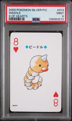 2000 POKEMON SILVER VERSION PLAYING CARDS 8 OF HEARTS #013 WEEDLE PSA 9 - Image 1