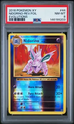 2016 POKEMON XY EVOLUTIONS #44 NIDORINO-REVERSE FOIL PSA 8 - Image 1