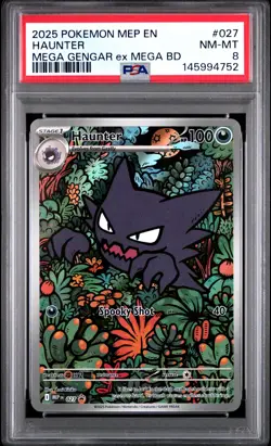 2025 POKEMON MEP MEGA GENGAR EX MEGA BATTLE DECK PROMO #027 HAUNTER PSA 8 - Image 1