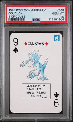 1996 POKEMON GREEN VERSION PLAYING CARDS 9 OF CLUBS #055 GOLDUCK PSA 10 - Image 1