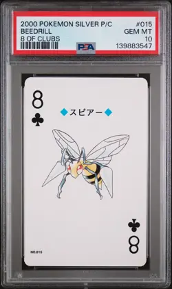 2000 POKEMON SILVER VERSION PLAYING CARDS 8 OF CLUBS #015 BEEDRILL PSA 10 - Image 1