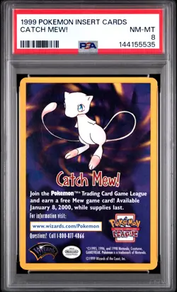 1999 POKEMON INSERT CARDS CATCH MEW! PSA 8 - Image 1