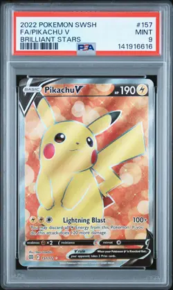 2022 POKEMON SWORD & SHIELD BRILLIANT STARS #157 FULL ART/PIKACHU V PSA 9 - Image 1