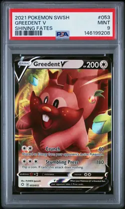 2021 POKEMON SWORD & SHIELD SHINING FATES #053 GREEDENT V PSA 9 - Image 1