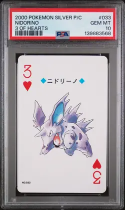 2000 POKEMON SILVER VERSION PLAYING CARDS 3 OF HEARTS #033 NIDORINO PSA 10 - Image 1