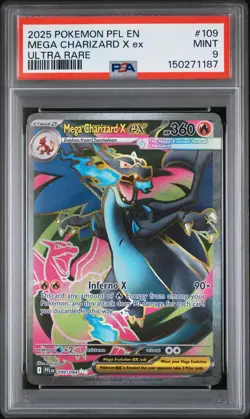 2025 POKEMON PFL EN-PHANTASMAL FLAMES ULTRA RARE #109 MEGA CHARIZARD X EX PSA 9 - Image 1