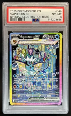2025 Pokemon Prismatic Evolutions Vaporeon ex #149/131 PSA 8 - Image 1