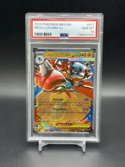 Mega Lucario ex Pokemon Mega Evolution 077/132 PSA 10 Gem Mint Double Rare TCG - Image 3