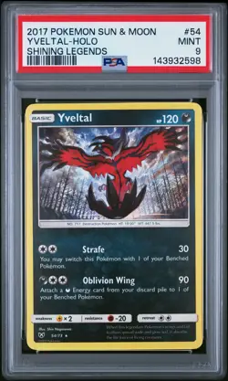 2017 POKEMON SUN & MOON SHINING LEGENDS #54 YVELTAL-HOLO PSA 9 - Image 1
