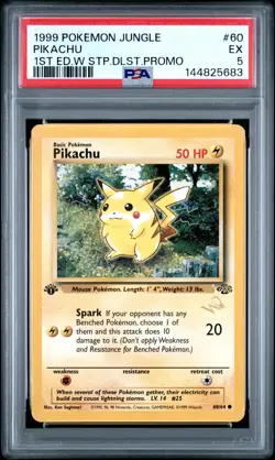 1999 POKEMON JUNGLE 1ST ED W STAMP DUELIST PROMO #60 PIKACHU PSA 5 - Image 1