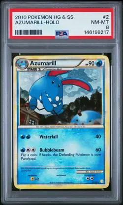 2010 POKEMON HEARTGOLD & SOULSILVER #2 AZUMARILL-HOLO PSA 8 - Image 1
