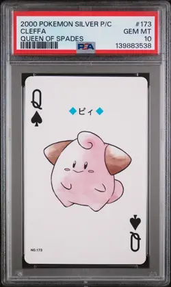 2000 POKEMON SILVER VERSION PLAYING CARDS QUEEN OF SPADES #173 CLEFFA PSA 10 - Image 1