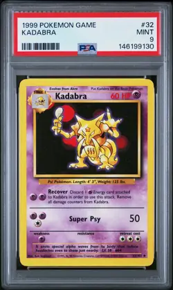 1999 POKEMON BASE SET UNLIMITED #32 KADABRA PSA 9 - Image 1