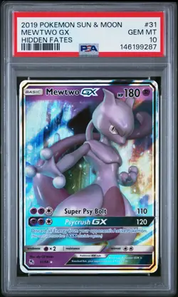 2019 POKEMON SUN & MOON HIDDEN FATES #31 MEWTWO GX PSA 10 - Image 1