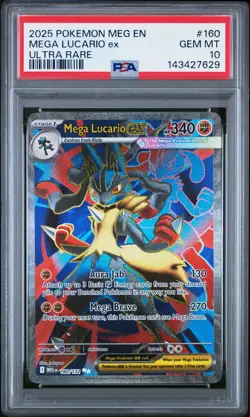 2025 POKEMON MEG EN-MEGA EVOLUTION ULTRA RARE #160 MEGA LUCARIO EX PSA 10 - Image 1