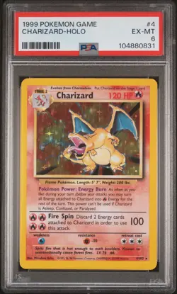 1999 POKEMON BASE SET UNLIMITED #4 CHARIZARD-HOLO PSA 6 - Image 1