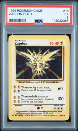 1999 POKEMON BASE SET UNLIMITED #16 ZAPDOS-HOLO PSA 5 - Image 1