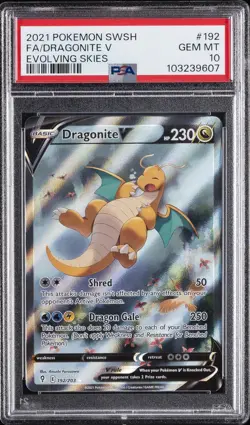 2021 POKEMON SWORD & SHIELD EVOLVING SKIES #192 FULL ART/DRAGONITE V PSA 10 - Image 1