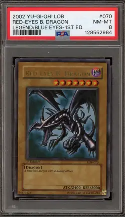 Yu-Gi-Oh! Red-Eyes B. Dragon Legend of Blue Eyes WAVY 1st Edition LOB-070 PSA 8 - Image 1