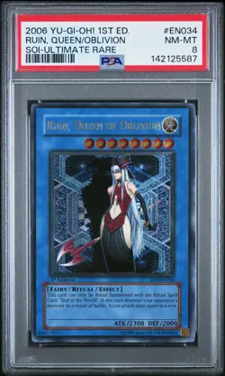 2006 YU-GI-OH! SOI-SHADOW OF INFINITY #EN034 RUIN, QUEEN OF OBLIVION PSA 8 - Image 1