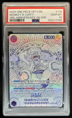 2025 One Piece 3rd Anniversary Monkey D Luffy Silver #OP05-119 PSA 10 GEM MINT - Image 1