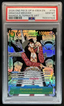 2026 One Piece Azure Sea's Seven Dracule Mihawk Manga Alt Art #OP14-119 PSA 10 - Image 1