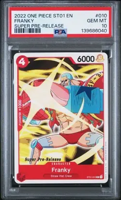 2022 ONE PIECE SUPER PRE RELEASE ST01-010 FRANKY PSA 10 GEM MINT - Image 1
