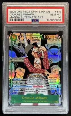 2026 One Piece Azure Sea's Seven Dracule Mihawk Manga Alt Art #OP14-119 PSA 10 - Image 1