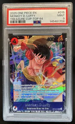 2025 One Piece Treasure Cup Top 64 Monkey D Luffy #OP12-015 PSA 9 - Image 1