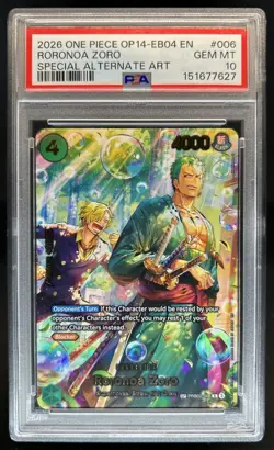 2026 One Piece Azure Sea's Seven Roronoa Zoro Special Alt Art #PRB02-006 PSA 10 - Image 1