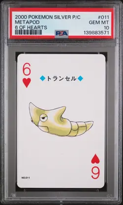 2000 POKEMON SILVER VERSION PLAYING CARDS 6 OF HEARTS #011 METAPOD PSA 10 - Image 1