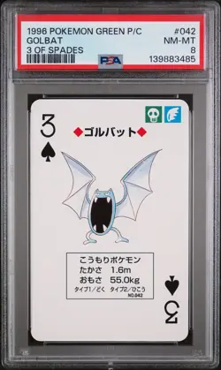 1996 POKEMON GREEN VERSION PLAYING CARDS 3 OF SPADES #042 GOLBAT PSA 8 - Image 1