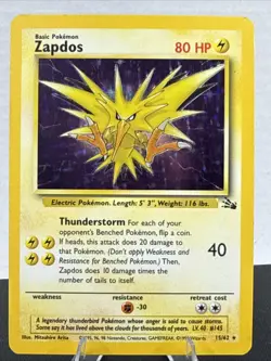 Zapdos 15/62 Fossil Unlimited Rare Holo Pokemon Card WOTC 1999 - Image 1