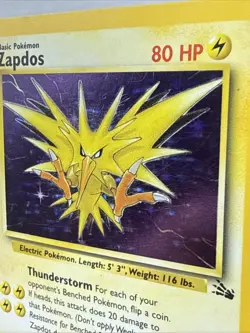 Zapdos 15/62 Fossil Unlimited Rare Holo Pokemon Card WOTC 1999 - Image 3