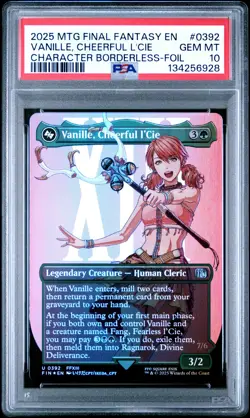 2025 MTG FINAL FANTASY CHARACTER BORDERLESS-FOIL VANILLE, CHEERFUL L'CIE PSA 10 - Image 1