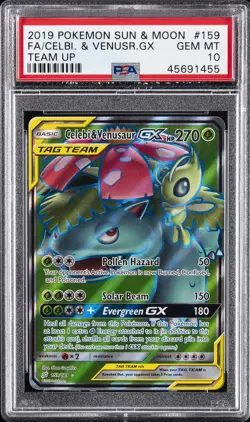 2019 POKEMON SUN & MOON TEAM UP #159 FULL ART/CELEBI & VENUSAUR GX PSA 10 - Image 1