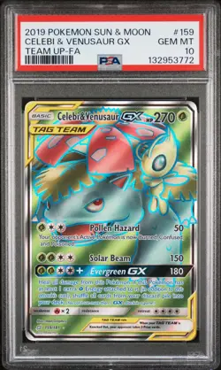 2019 POKEMON SUN & MOON TEAM UP #159 FULL ART/CELEBI & VENUSAUR GX PSA 10 - Image 1