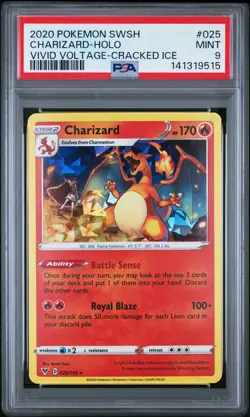 2020 POKEMON SWORD & SHIELD VIVID VOLTAGE CRACKED ICE #025 CHARIZARD-HOLO PSA 9 - Image 1
