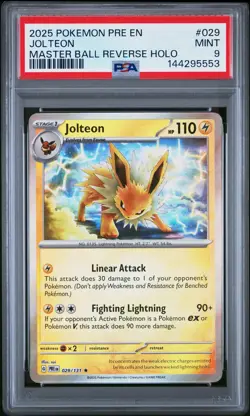 2025 POKEMON PRE EN-PRISMATIC EVOLUTIONS MASTER BALL REVERSE HOLO JOLTEON PSA 9 - Image 1