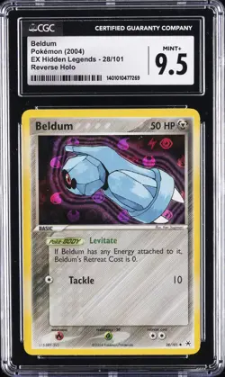 2004 POKEMON EX HIDDEN LEGENDS REVERSE HOLO #28/101 BELDUM CGC 9.5 - Image 1