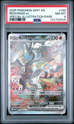 2025 POKEMON WHT EN-WHITE FLARE SPECIAL ILLUSTRATION RARE #166 RESHIRAM EX PSA 8 - Image 1